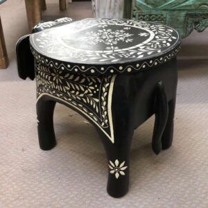 k77 IMG_4431 indian furniture hand painted coffee side table stand elephant low back left