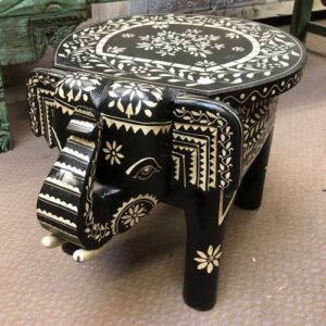 k77 IMG_4431 indian furniture hand painted coffee side table stand elephant low back right