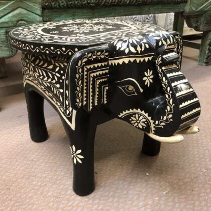 k77 IMG_4431 indian furniture hand painted coffee side table stand elephant low back left