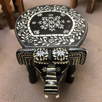k77 IMG_4431 indian furniture hand painted coffee side table stand elephant low back top