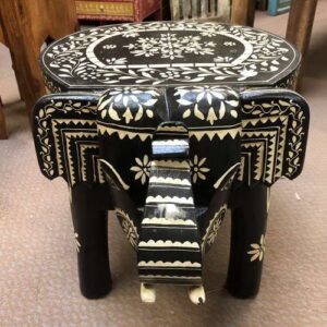 k77 IMG_4431 indian furniture hand painted coffee side table stand elephant low back front