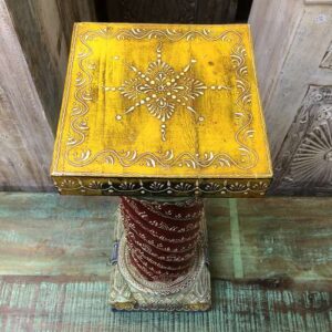 k77 IMG_4449 indian furniture hand painted pillar side table stand top