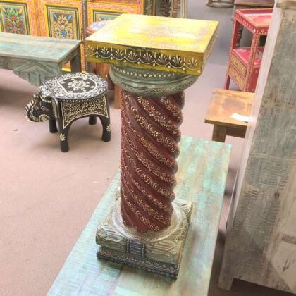 k77 IMG_4449 indian furniture hand painted pillar side table stand right