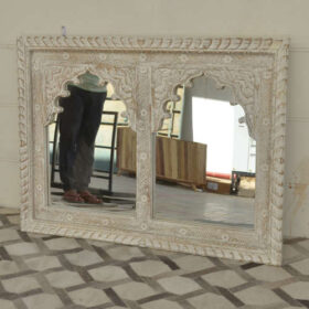 KH23 KH 194 indian furniture double carved white mirror factory