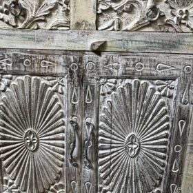 k77 IMG_4158 indian furniture sideboard white carved sunburst close up