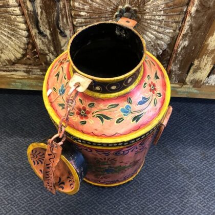 KH23 098 indian accessory gift hand painted milk churn pink open