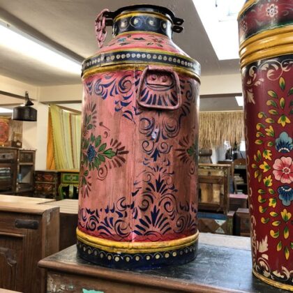 KH23 098 indian accessory gift hand painted milk churn pink side