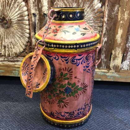 KH23 098 indian accessory gift hand painted milk churn pink main