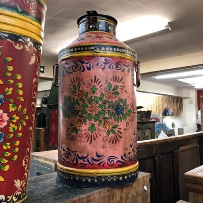 KH23 098 indian accessory gift hand painted milk churn pink back