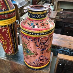 KH23 098 indian accessory gift hand painted milk churn pink above