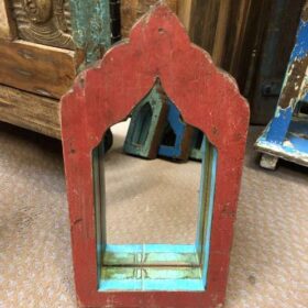 KH23 KH 084 indian furniture attractive arch mirror bright red brown