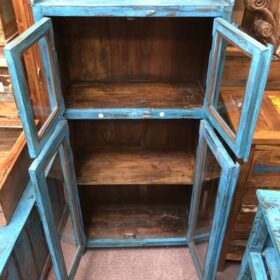 KH23 KH 141 indian furniture blue double door cabinet glass open