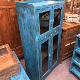 KH23 KH 141 indian furniture blue double door cabinet glass left