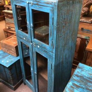 KH23 KH 141 indian furniture blue double door cabinet glass right