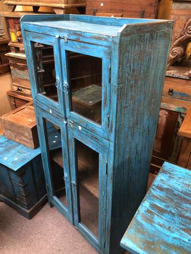 KH23 KH 141 indian furniture blue double door cabinet glass right
