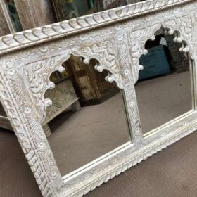 KH23 KH 194 indian furniture double carved white mirror left