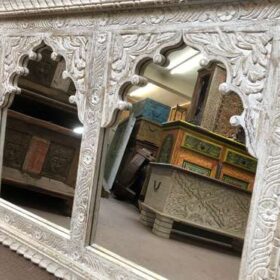 KH23 KH 194 indian furniture double carved white mirror close