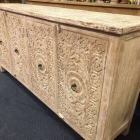 KH23 KH 212 indian furniture 4 door white sideboard carved right