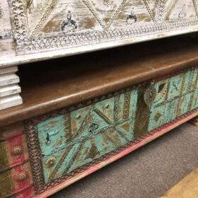 KH23 KH 216 indian furniture red and green sultans trunk left
