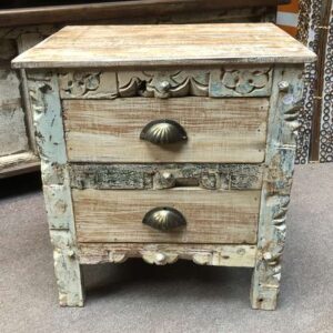 KH23 KH 228 indian furniture chunky carved drawers bedside table front