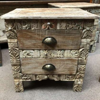 KH23 KH 228 indian furniture chunky carved drawers bedside table forward