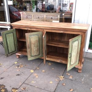 kh23 184 indian furniture green door sideboard shelved