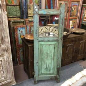 KH23 030 a indian furniture dog gate panelled mirror green front