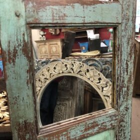 KH23 030 b indian furniture dog gate panelled mirror green close mirror