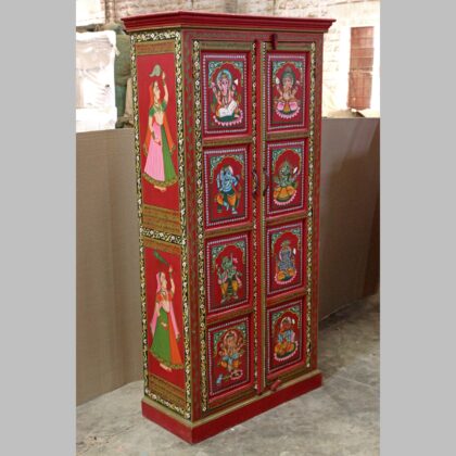 K78 2811 indian furniture large red painted cabinet hand factory