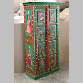k78 2812 indian furniture large cabinet with figures hand painted green factory