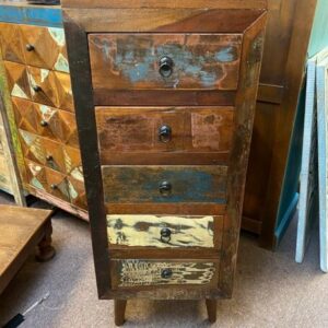 K78 2623 indian furniture slim tall chest drawers reclaimed front