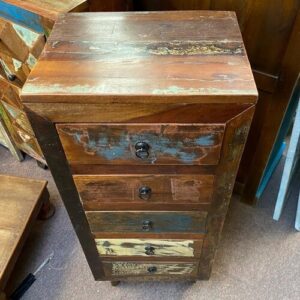 K78 2623 indian furniture slim tall chest drawers reclaimed top