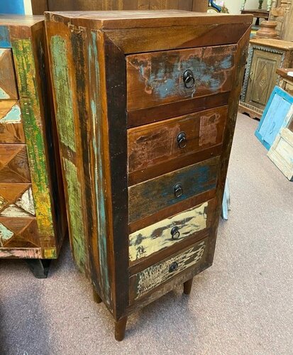 K78 2623 indian furniture slim tall chest drawers reclaimed left