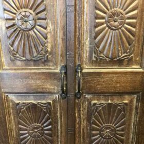 K78 2635 indian furntirue large carved door cabinet teak details