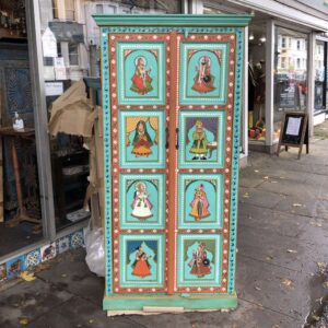 K78 2810 indian furniture large hand painted cabinet green figures main