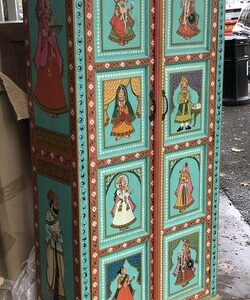K78 2810 indian furniture large hand painted cabinet green figures left