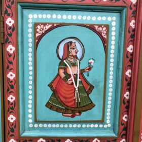 K78 2810 indian furniture large hand painted cabinet green figures details