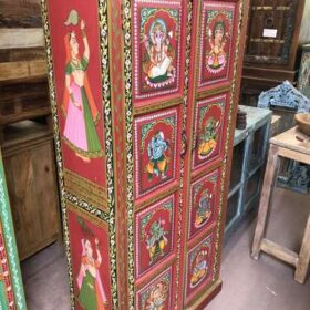 K78 2811 indian furniture large red painted cabinet hand left