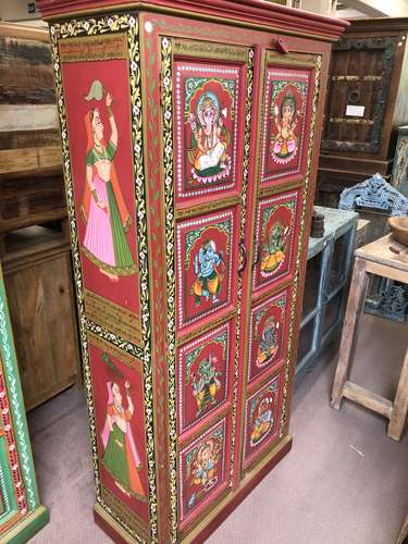 K78 2811 indian furniture large red painted cabinet hand left