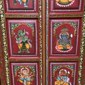 K78 2811 indian furniture large red painted cabinet hand close up