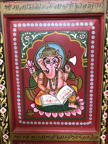 K78 2811 indian furniture large red painted cabinet hand close ganesh