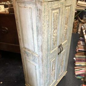 k78 2319 indian furniture plae blue midsized cabinet carved left