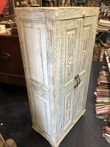 k78 2319 indian furniture plae blue midsized cabinet carved left