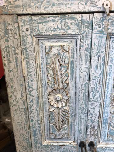 k78 2319 indian furniture plae blue midsized cabinet carved details