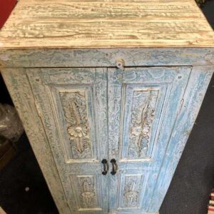 k78 2319 indian furniture plae blue midsized cabinet carved top