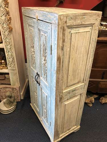 k78 2319 indian furniture plae blue midsized cabinet carved right