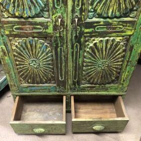 k78 2324 indian furniture sunburst unique cabinet green vintage drawers