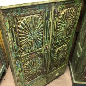 k78 2324 indian furniture sunburst unique cabinet green vintage left