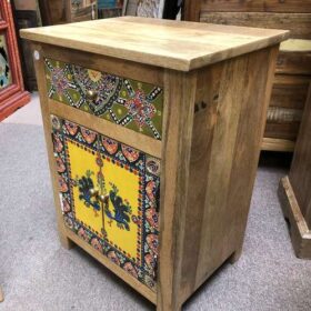 k78 2355 indian furniture hand painted bedside yellow right