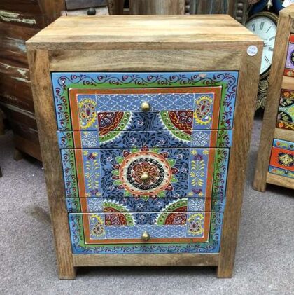 k78 2357 indian furniture blue painted drawers 3 hand front
